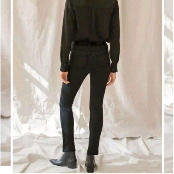 NEW Ecru Los Feliz Faux Leather Strip Denim Skinny Jeans in Washed Black Size 27 - Picture 6 of 13